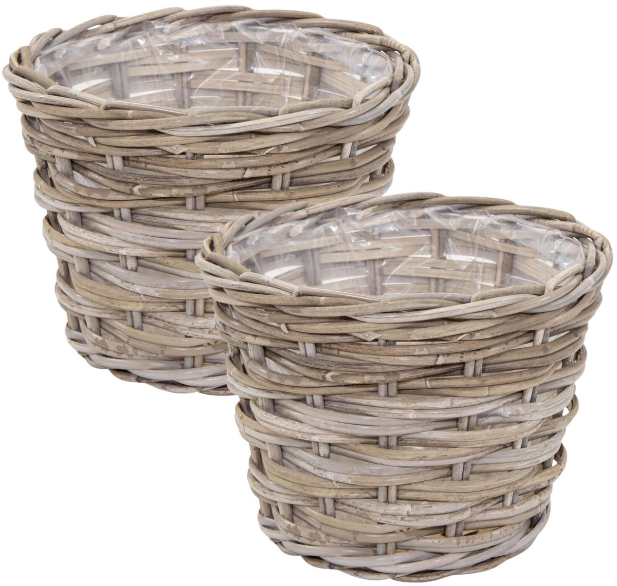 Mega Collections opbergmand Koudum - 2x - rotan - D39 x H31 cm - lichtbruin/grijs