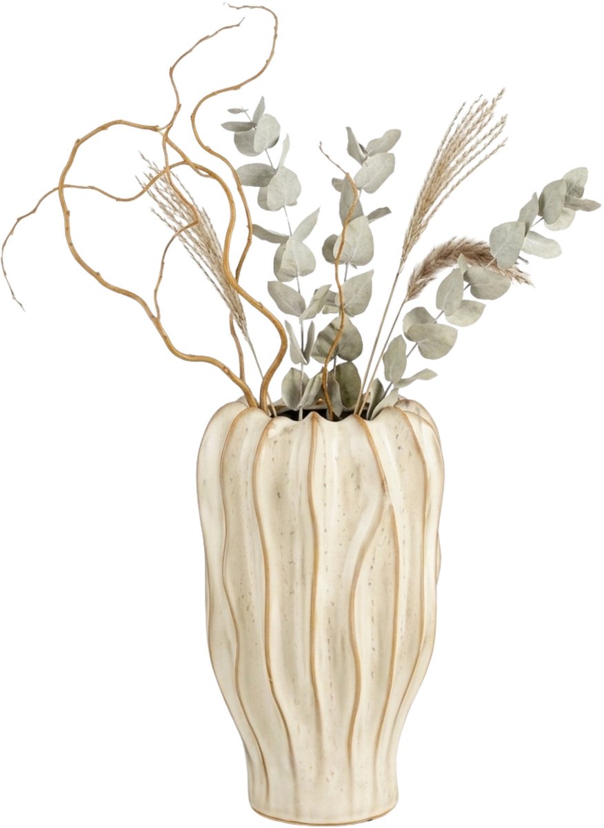 Mica Decorations Bloemenvaas Thom - creme kleur - keramiek - 35 x 22 cm - decoratie vaas