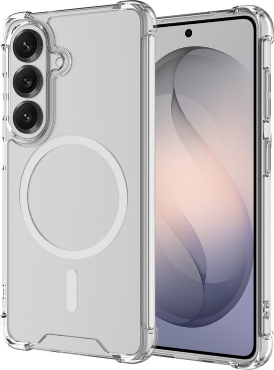 Transparante Cazy hoes voor Samsung Galaxy S26 Ultra met MagSafe-compatibiliteit, die de camera's en magneetcirkel toont.