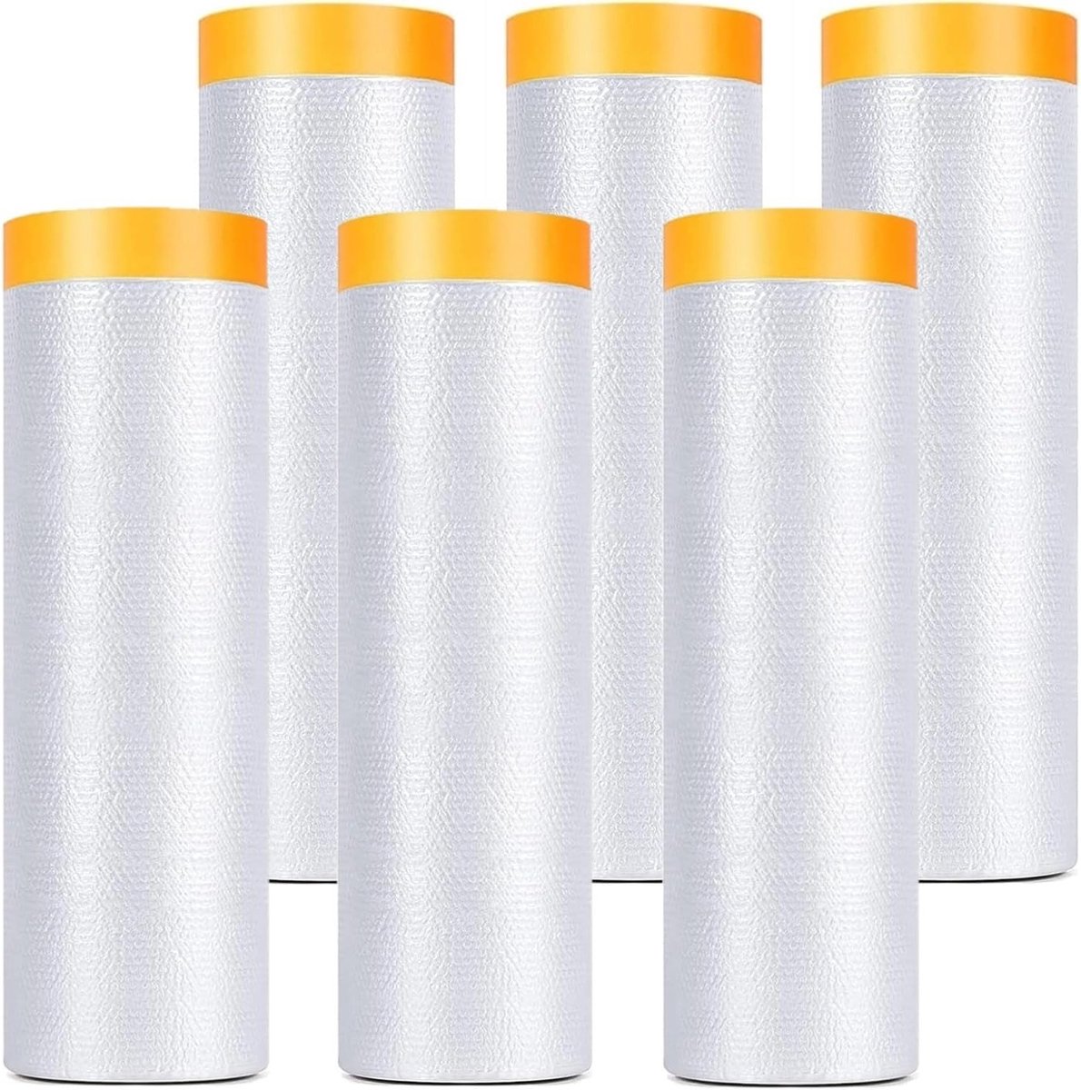 6 Stuks Plastic Afdekfolie Rollen met Tape, 2m x 20m Transparante Zelfklevende Beschermfolie voor Meubels, Vloeren en Schilderwerk