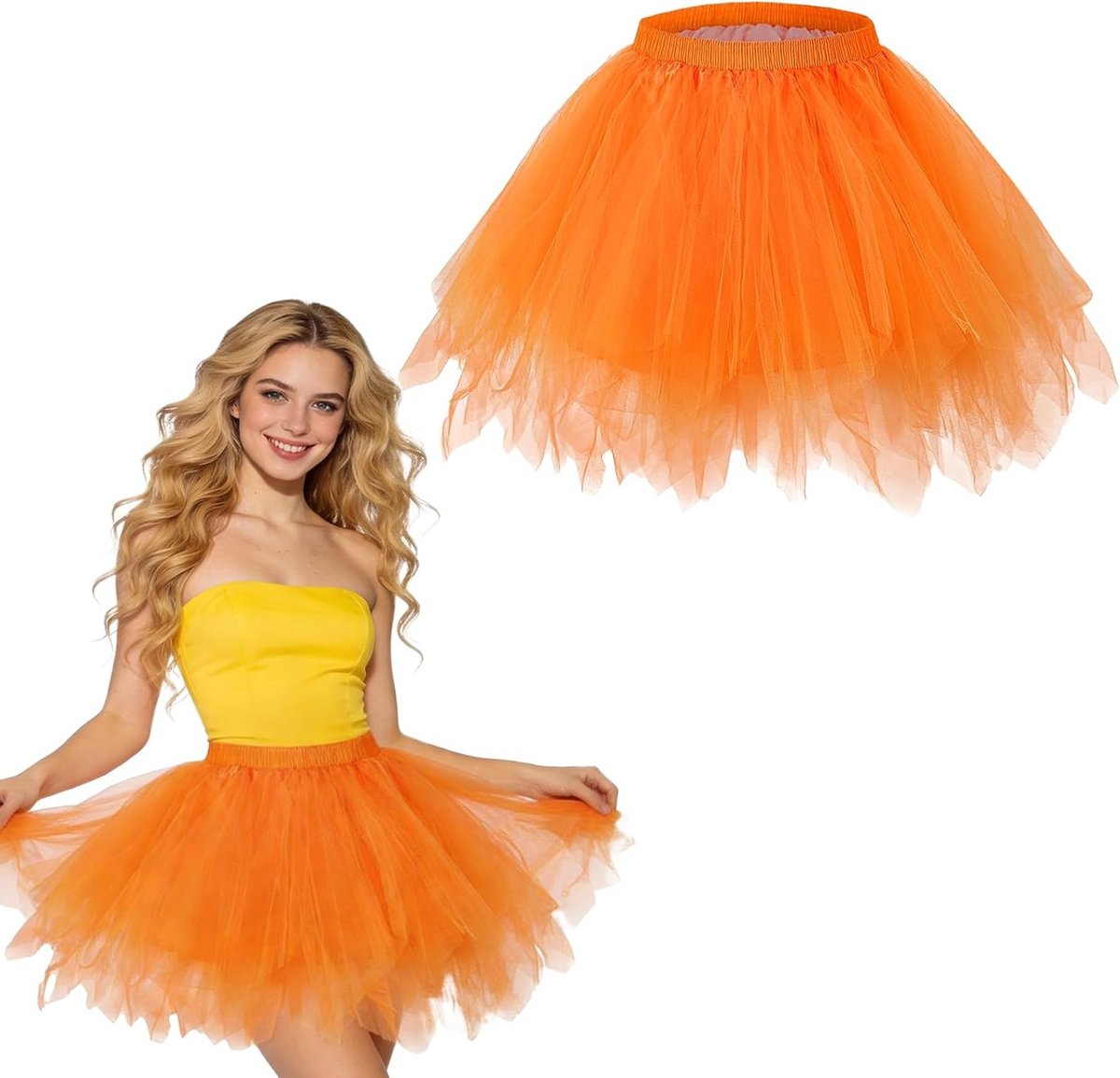 Korte Tulle Rok in Oranje voor Vrouwen - Ballet Tutu Rok voor Carnavalskostuum en Cosplay Feestjes, Perfect voor 50s Thema en Dansactiviteiten