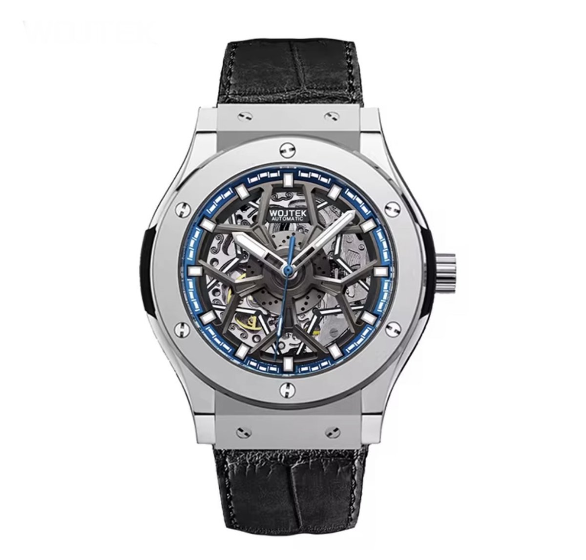 Soraro Automatische Horloge Blauw & Zilverkleurig | Waterafstotend | 44mm | Cadeau Giftbox | Leer | Rubber | Zwarte Band | Automatic Horloges | Automatisch Watchwinder | Herenhorloge