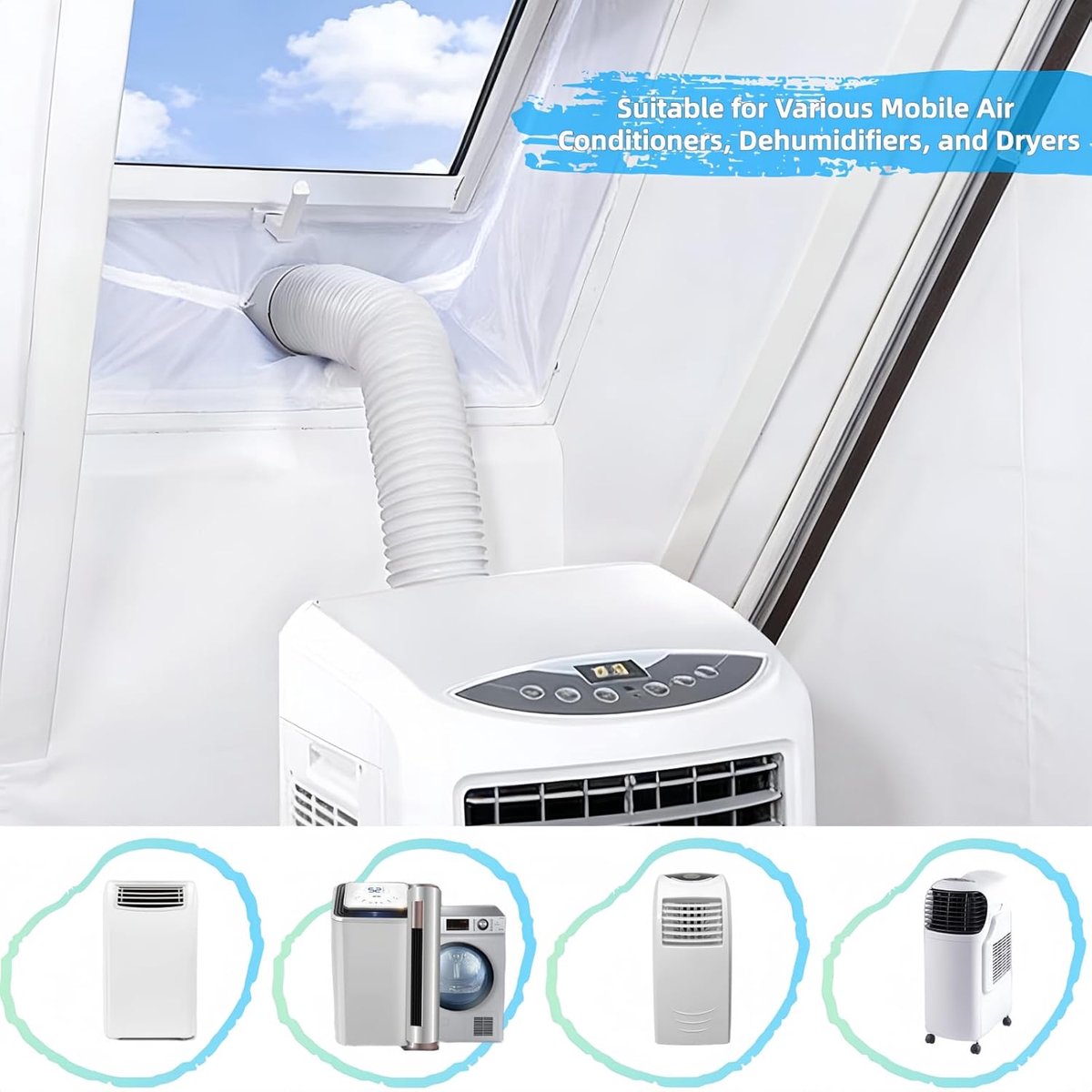 300cm Raamafdichting Voor Mobiele Airco | Raamafdichtingsstof Met Dubbele Ritssluiting | Universeel Voor Schuiframen En Draairamen | Luchtdicht Energiebesparend | Eenvoudig Te Installeren Zonder Boren | Waterdicht Weerbestendig| Cyslmuk® thumbnail 4