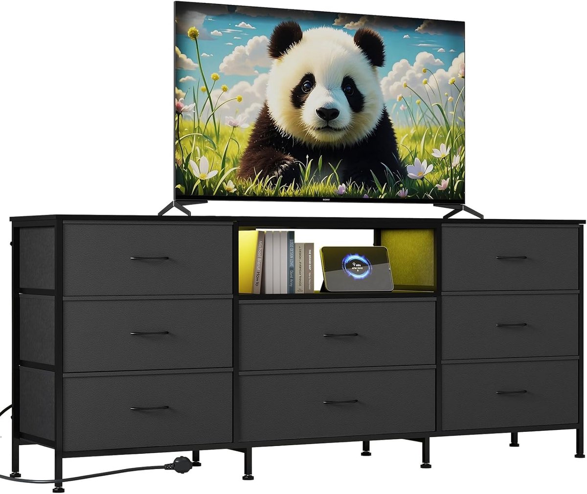 Modern industrieel tv-meubel met 8 lades - voor tv's tot 75 inch- grote opbergruimte - sta