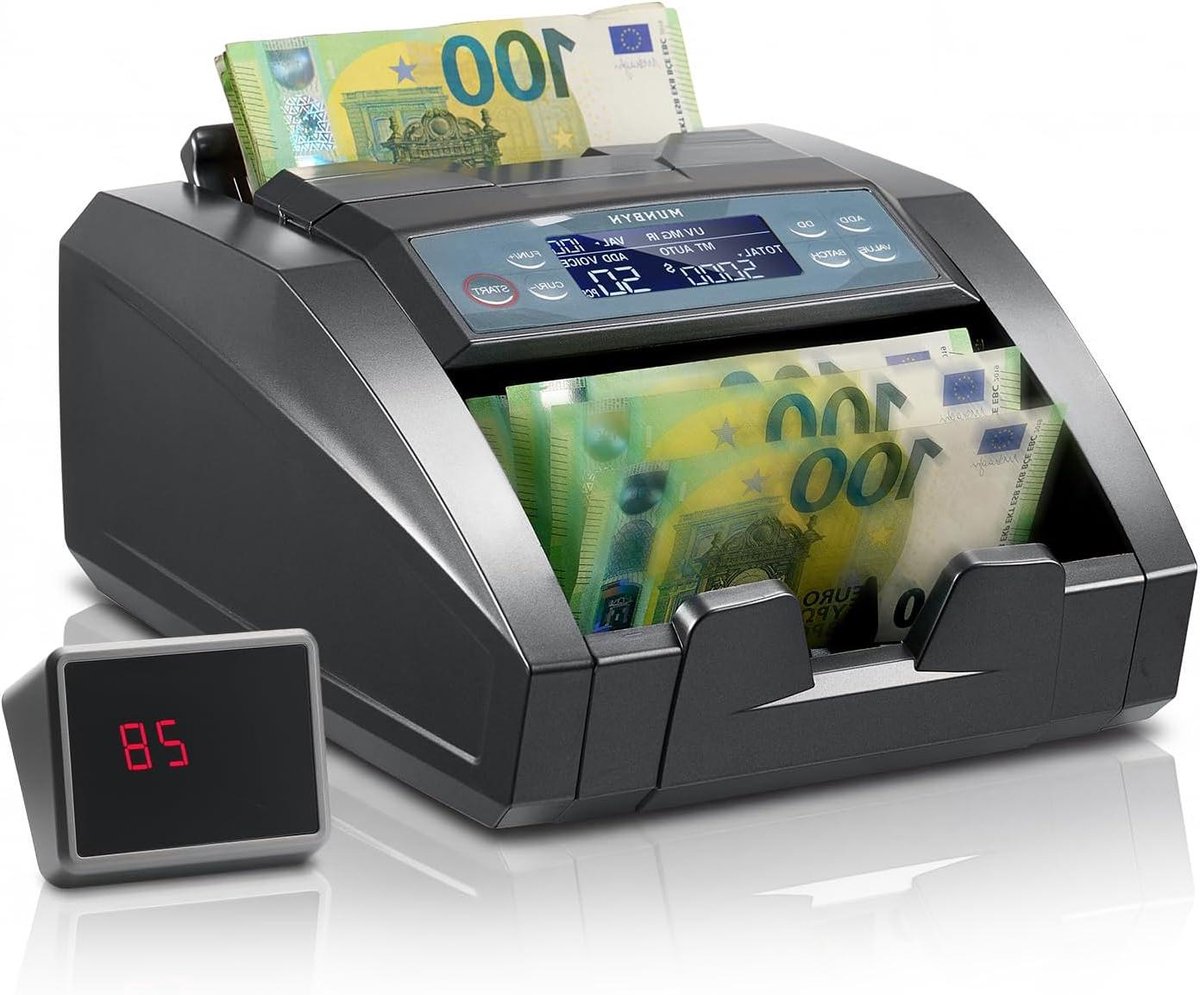 Geldtelmachine - Biljetten teller - Geld tellen - Waarde en valse biljetten detectie - Voor EUR/USD - Grijs