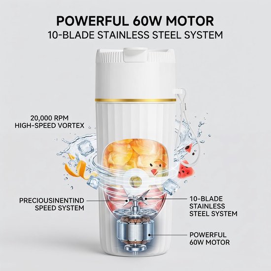 Mini Blender - Persoonlijke Blender - Gezonde Smoothies Maken - Compact Ontwerp - 300 ml - Wit van MINI — afbeelding 3