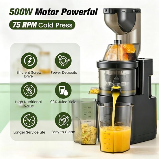 Slowjuicer Sapmachine - Sapcentrifuge Vruchtenpers - Gezonde Drankjes Maken - Enkele Vijzel Technologie - Niet Gespecificeerd - Zwart — afbeelding 2