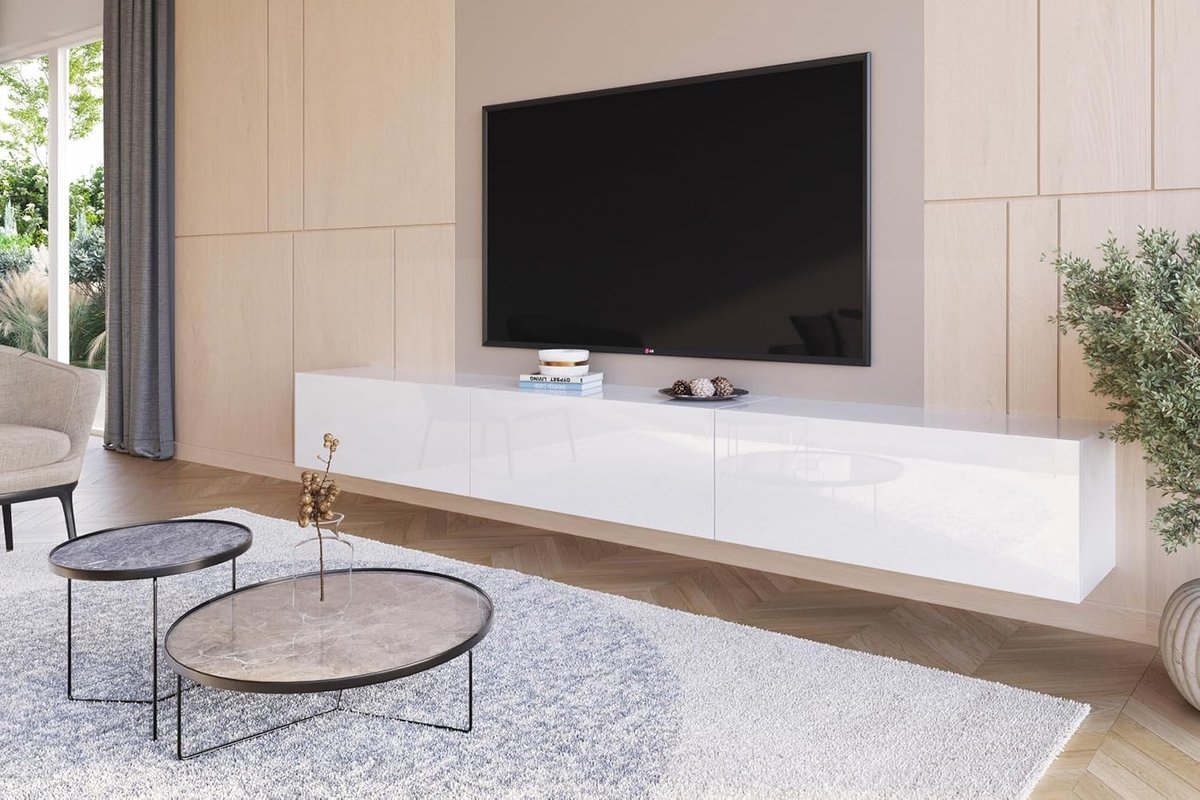 TV Meubel - Dressoir Laag - Woonkamer Opbergen - Modulair Ontwerp - 270 cm - Wit Hoogglans