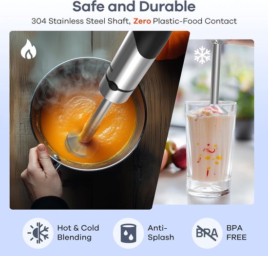 Keukenmixer Set - Staafmixer - Maaltijden Bereiden - 5-in-1 Functionaliteit - 800 ml Cup - Zilver/Zwart — afbeelding 3