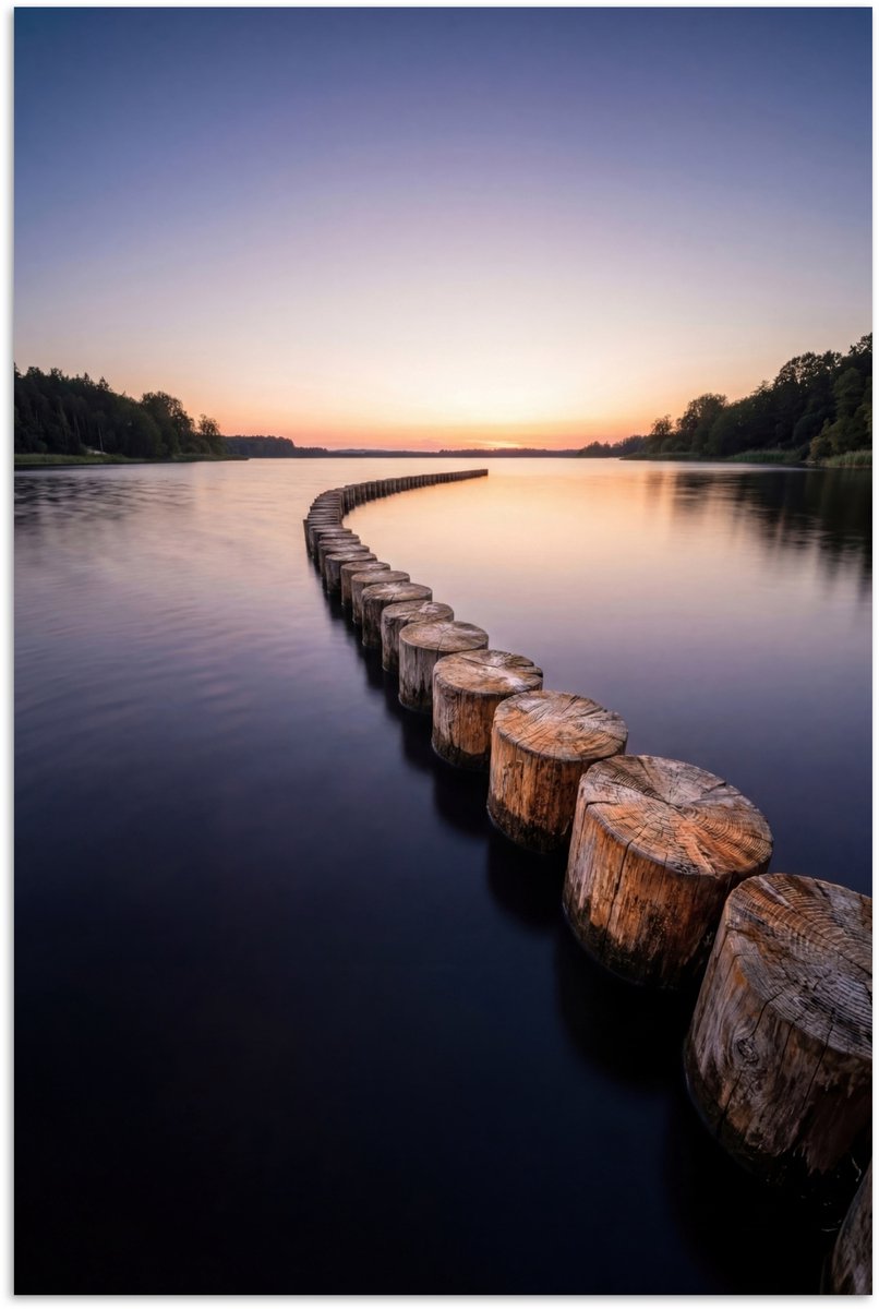 Poster 60x90 cm - Hout - Palen - Water - Posters - Kamer decoratie - Wanddecoratie woonkam