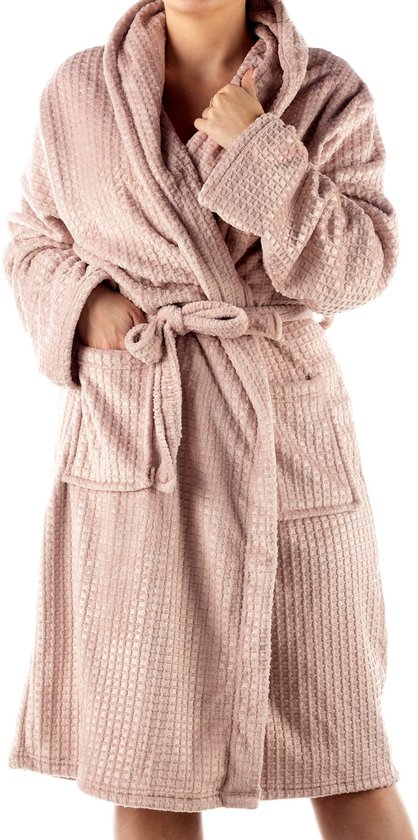 Textino - BEAU - badjas 116 cm - volwassenen - maat M/L - wafelstructuur - Pale Mauve - paars