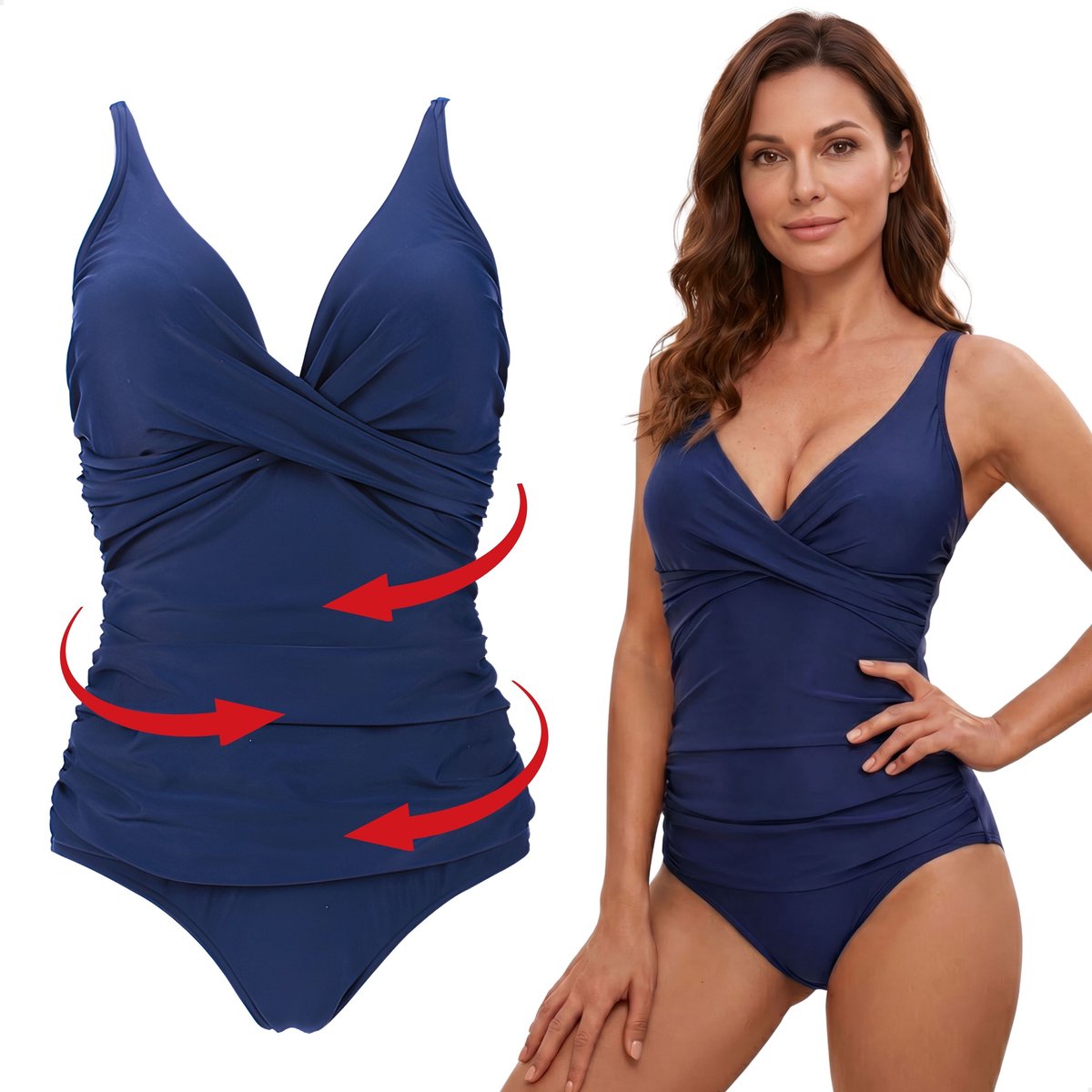 RENALUX - Corrigerend Badpak Dames met Verstelbare Bandjes - Shaping Badpak - Corrigerend Badpakken voor Dames - Donkerblauw - L