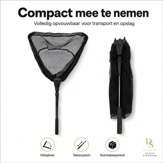Landingsnet Telescopisch - Opvouwbaar Schepnet 35 x 35 cm - Rubber Coating - Zwart — afbeelding 5