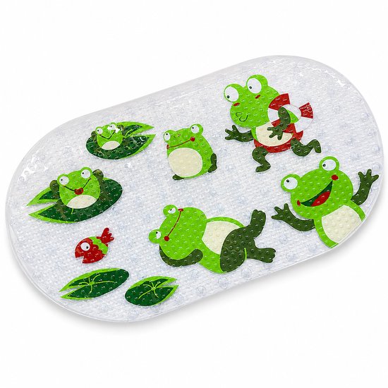 Badmat Anti Slip voor Kinderen - 70x40 cm Antislipmat met Zeedieren - Veilige Baby Badmat met 144 Zuignappen - Sneldrogende Rubberen Douchemat voor Bad en Douche -kikkers