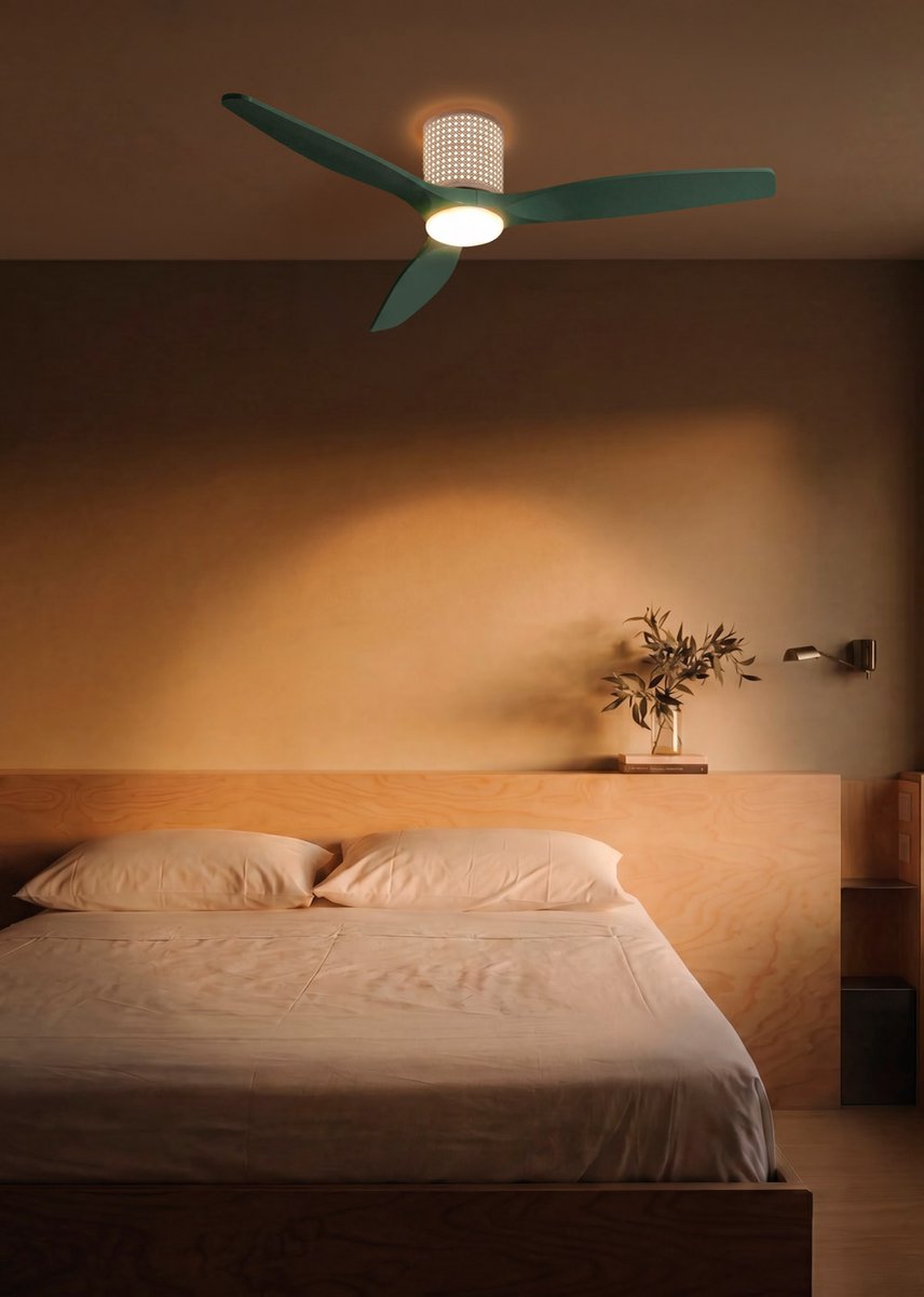 CREATE - Plafondventilator stil 40W (Ø132cm) - Sfeer- en hoofdverlichting LED - Afstandsbediening - 6 snelheden - Programmeerbaar - WIND CALM CUSTOM RATTAN