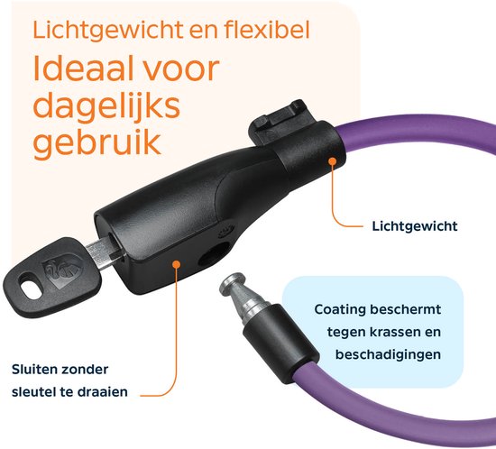 AXA Resolute 8/120 - Kabelslot - Slot voor Fietsen - Gebruiksvriendelijk - 120 cm lang - Diameter 8 mm - Paars van AXA — afbeelding 3
