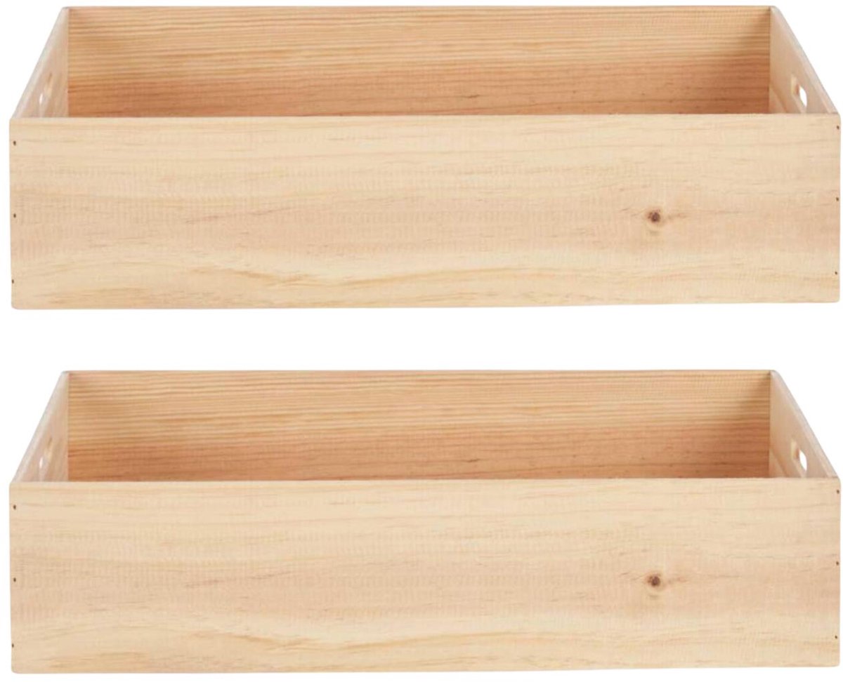 Home&styling opbergbox Praag - 2x - 60 x 40 x 14 cm - hout - natuurlijke look - opbergkist