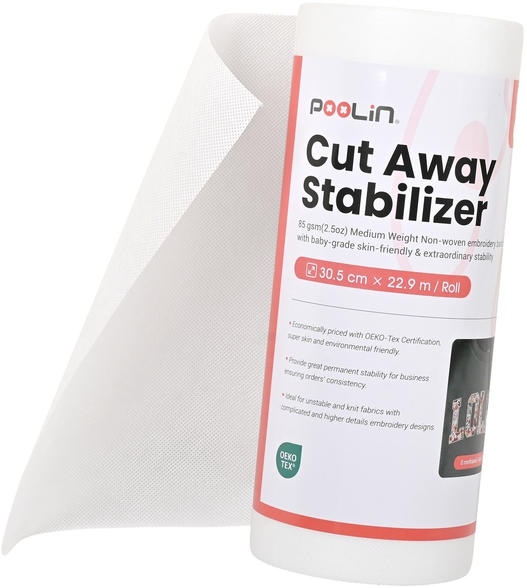 PooLin knipbaar borduurstabilisator permanent 80 g/m2 30 cm rol