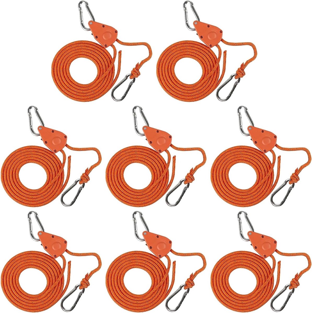 Set van 8 Touwen met Katrollen en Rem, 4 m Reflecterende Buiten Touw met Haak, Windbestendige Kabel voor Tent en Tuin Schermen
