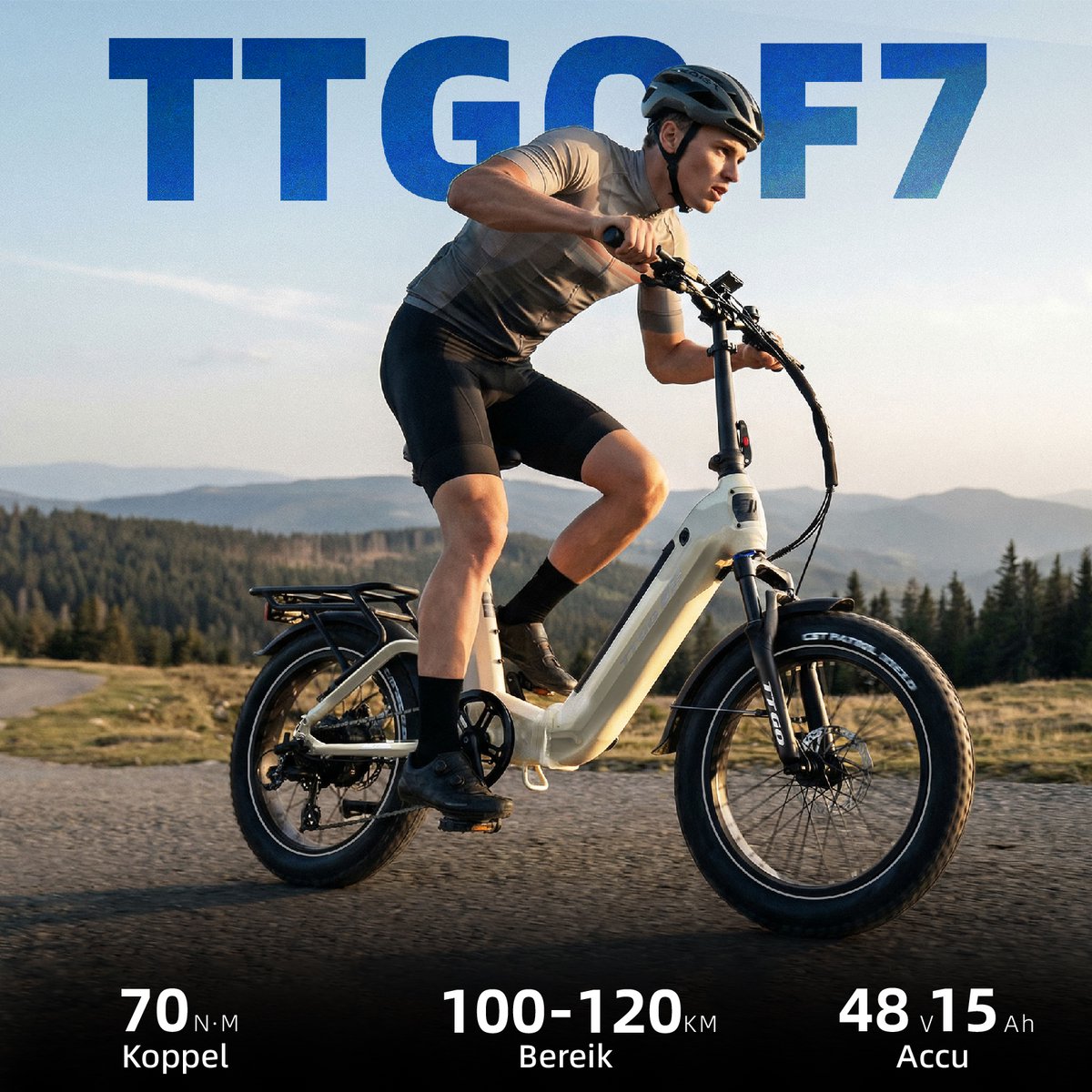 TTGO F7 Opvouwbare Elektrische Fiets – Aluminium Frame met Achtervering – 720Wh Lithium Accu – Actieradius tot 120 km – 20×3.0 inch Brede Banden – Hydraulische Schijfremmen – Achterwielmotor – Shimano 7 Versnellingen– Elektrische Stadsfiets– Parelwit thumbnail 7
