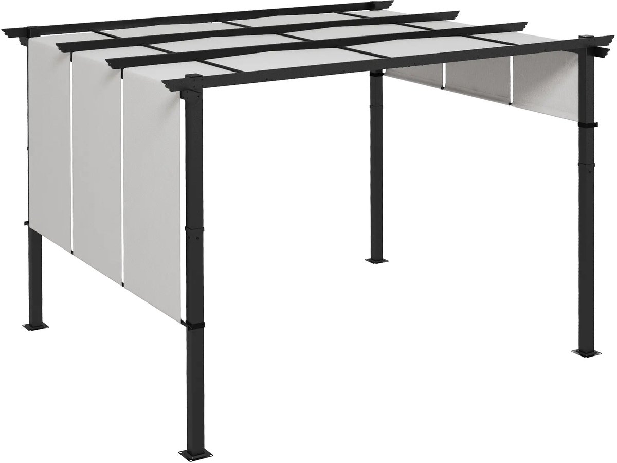 Pergola - Prieel - 3 x 3,5 m - Paviljoen - Terras - Weerbestendig - Metalen Frame - Met zonwering - Lichtgrijs