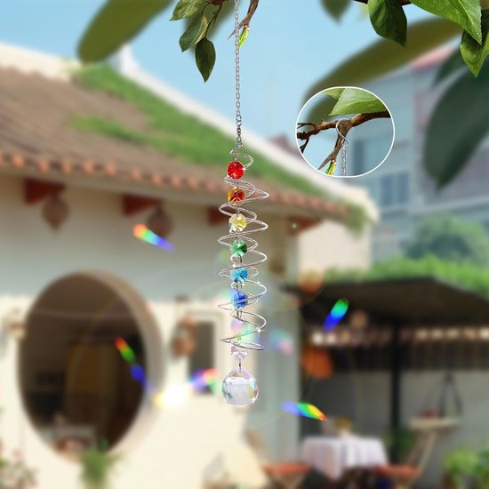 Decoratieve Zonvangende Kristallen Windspinner van 45 cm, Kleurige Dubbele Spiraal voor Buiten, Lichtvangende Hangdecoratie — afbeelding 4