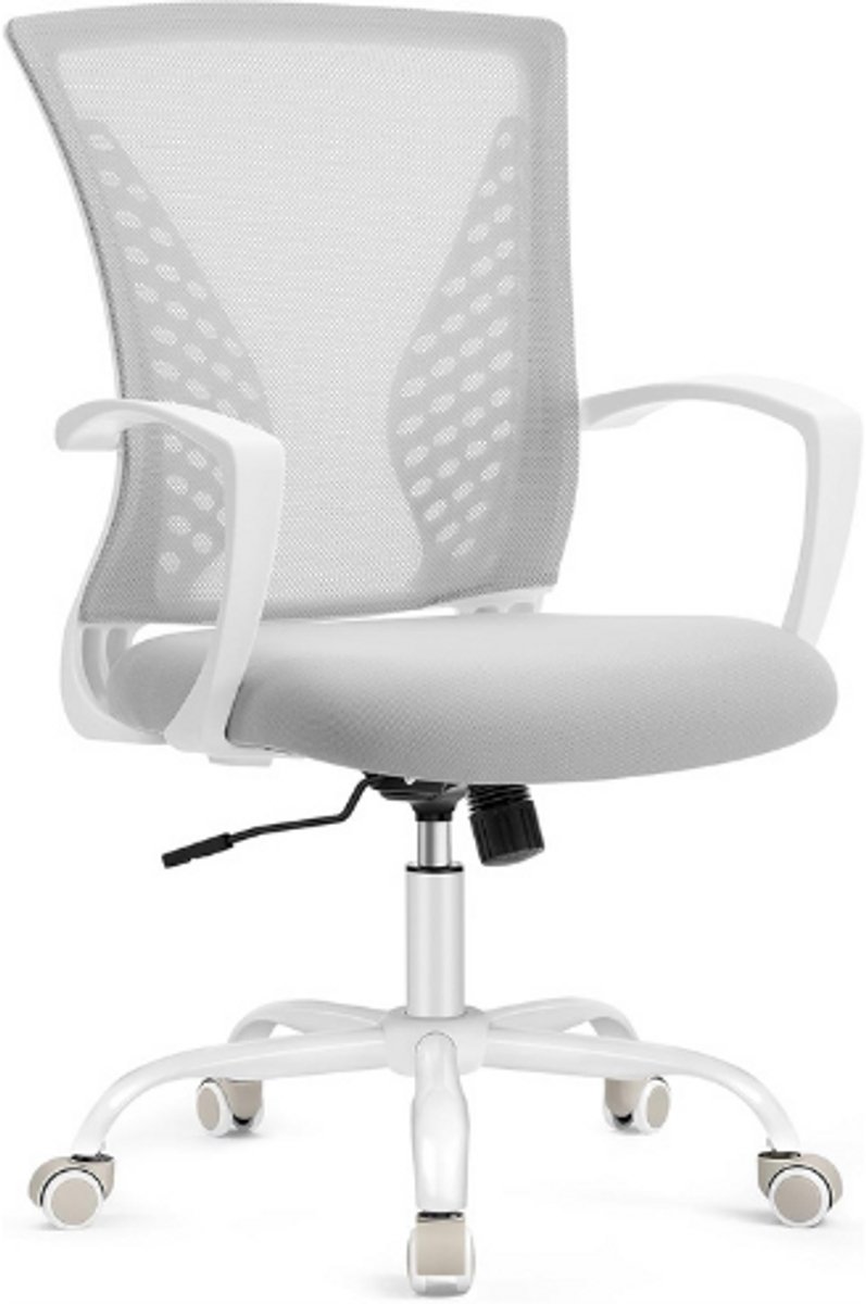Songmics Ergonomische Mesh Bureaustoel OBN022GD02 - In Hoogte Verstelbaar - Kantelfunctie - Draaibaar - Ademende Computerstoel Tot 120 Kg - Comfortabele Kantoorstoel In Grijs