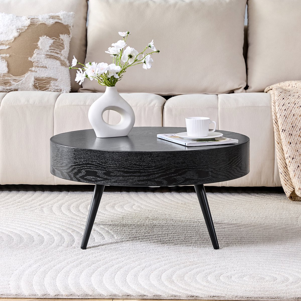 Clruro Salontafel - Ø70 cm - Rond Minimalistisch Ontwerp - Metalen Poten - MDF Metaal - Zwart