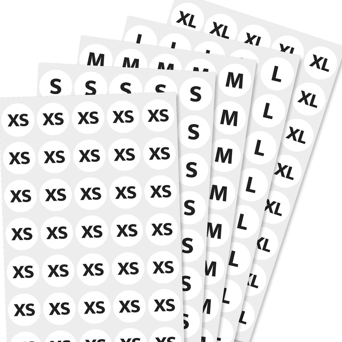 Byshayne - 20mm Clothing Size Stickers - Zelfklevende Labels - 2000 Stuks - Wit - Maat Stickers - Geschikt voor Kleding - 5 Maten