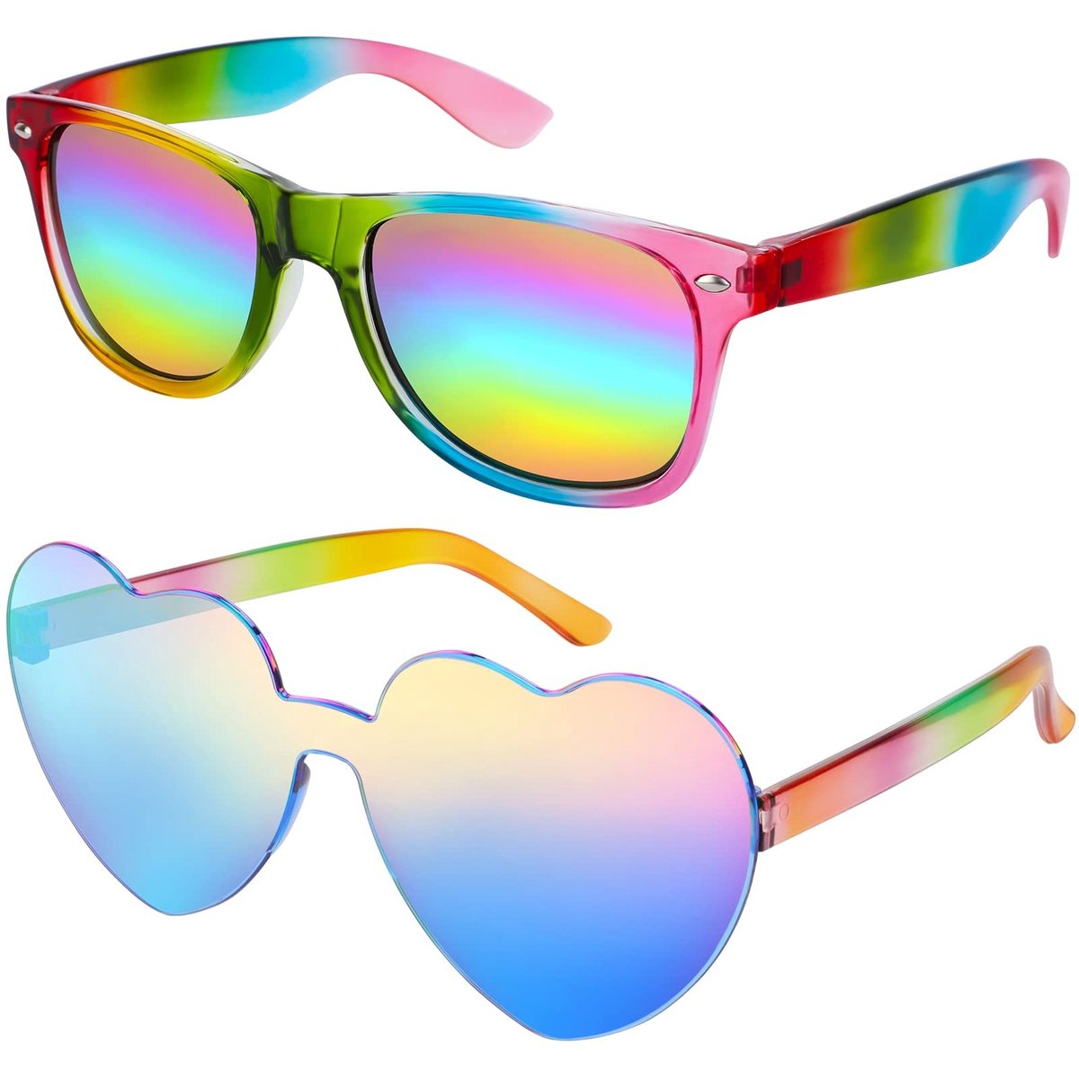 Allecto - Regenboog zonnebrilset - Hartvormige randloze zonnebril - Festivalaccessoire - Uniseks - Retro regenboog zonnebril - Perfect voor feestje...