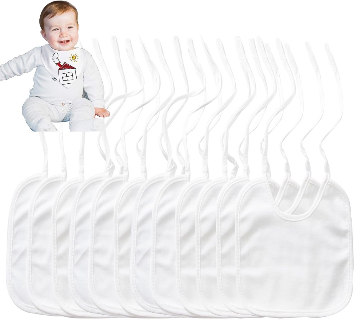Allecto - Slabbetje om te beschilderen - Driehoekige doek - Geschikt voor baby's - Witte babyslab - Perfect voor babyshower en geschenken