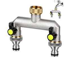 Waterverdeler van messing, 3/4 inch, 2-weg verdeler met 2 aparte kogelkranen, tuinslangsplitter, slangkoppeling voor tuin
