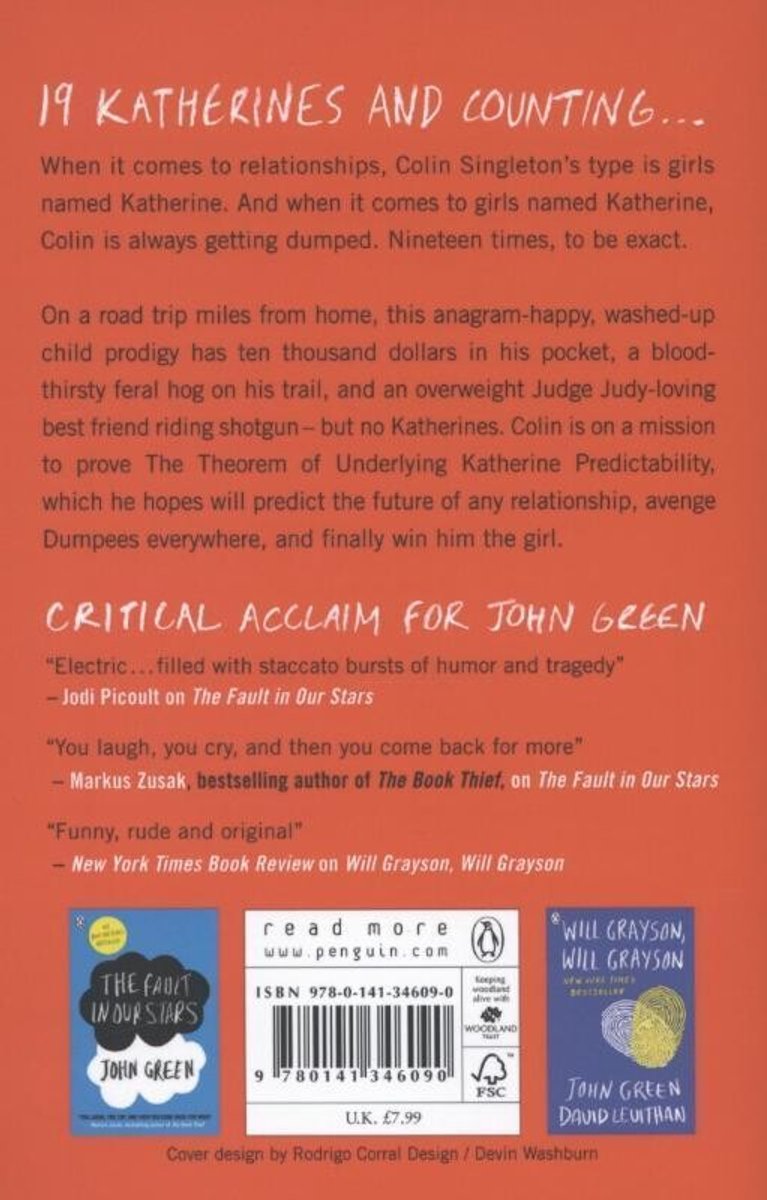 Boekomslag van '19 Katherines and Counting' door John Green.