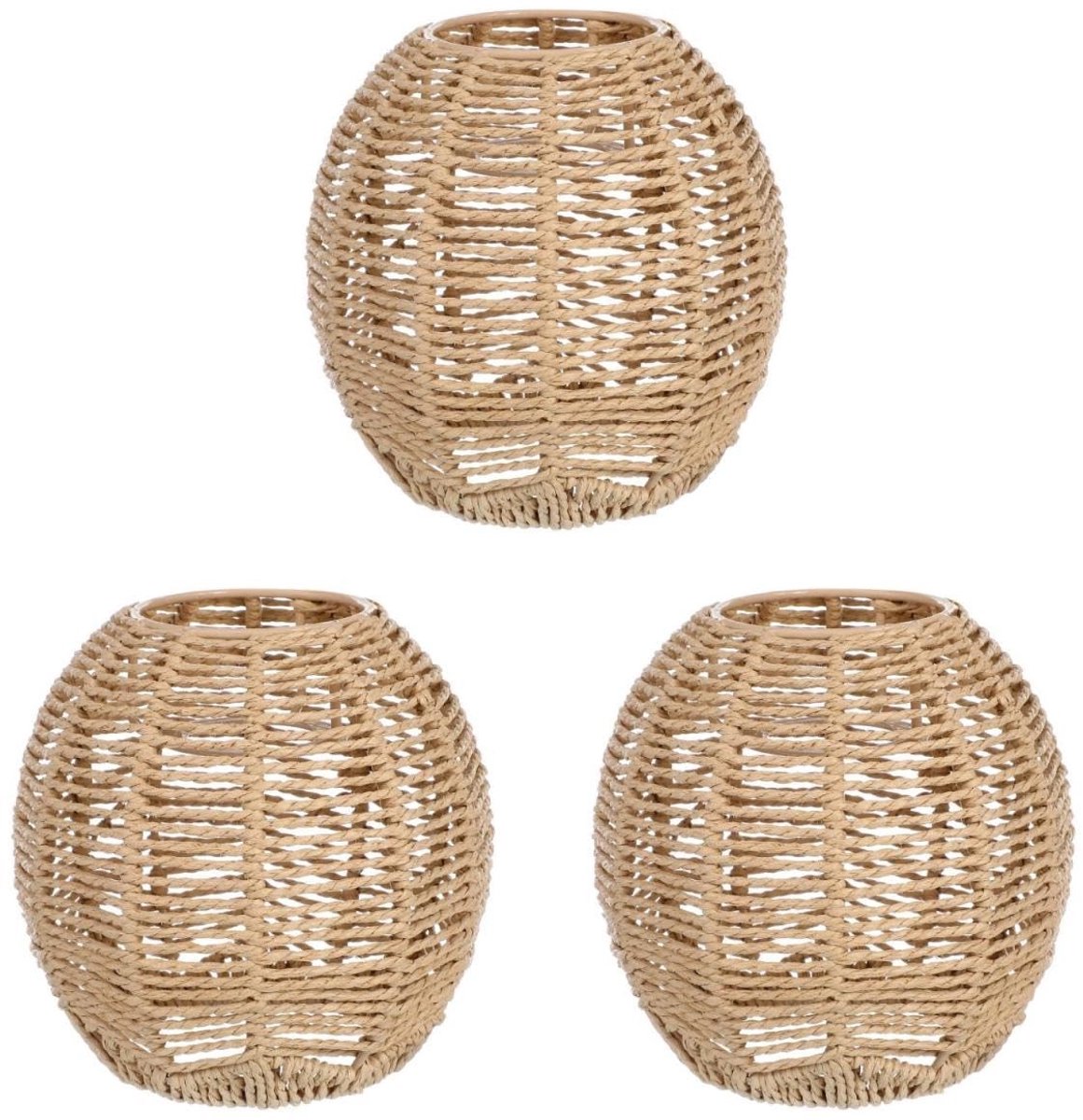 Allecto - Geweven lampenkap - Retro rotan - Eenvoudig te installeren - Vintage stijl - Voor kroonluchter en tafellamp - Set van 3 stuks