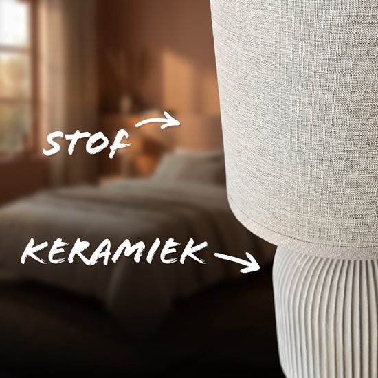 Briloner Ino - Lampe de table, abat-jour en tissu - 7538014 - Abat-jour en Tissus - Interrupteur à câble - Base en céramique - Ø15 x 28 cm - Grijs