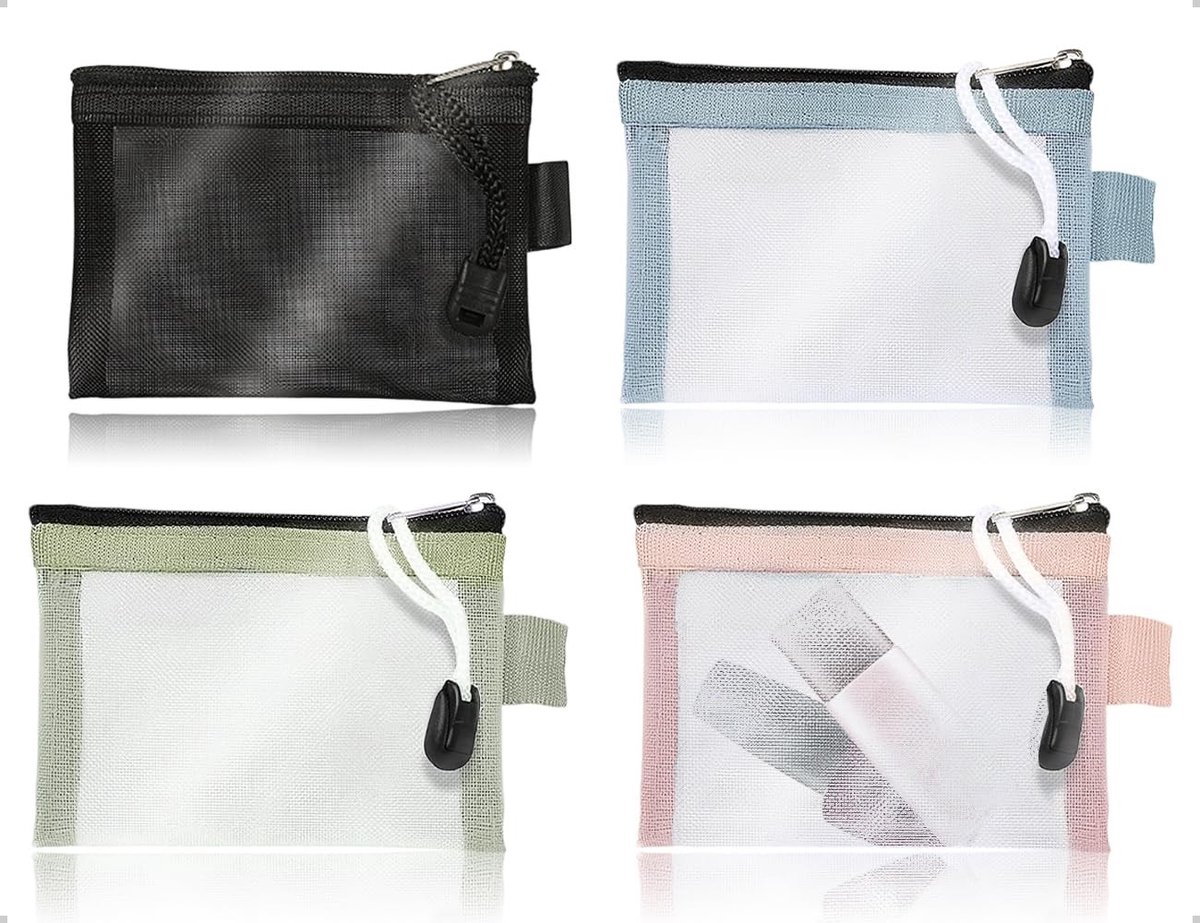 Allecto - Pencil Case - Transparante Etui - 4 Stuks - Kleurrijke Zipper Pouches - Geschikt voor School en Kantoor - Waterproof Net Bag