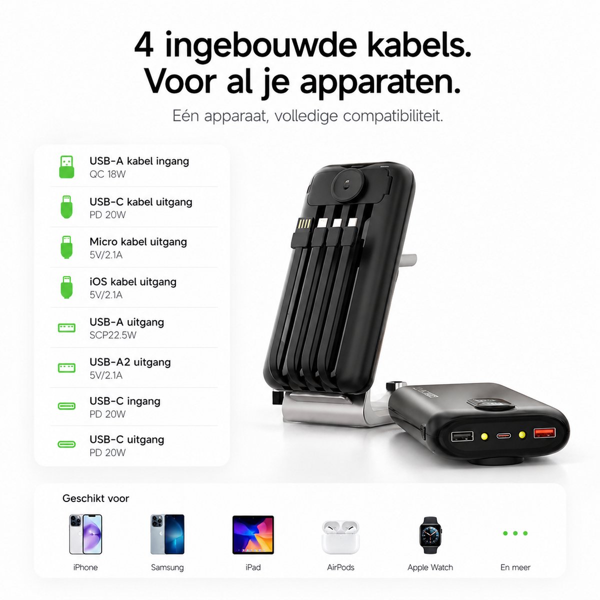 Sounix Powerbank 30.000 mAh - 22.5W Snellader - Ingebouwde - afbeelding 3