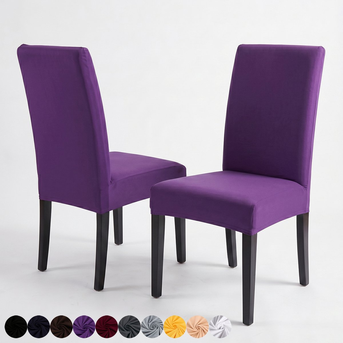 Qelus Stretch Eetkamerstoel Hoezen - Set Spandex Stoelhoes met Bloemen & Ruitpatroon - Afneembare Stoelbeschermer voor Woonkamer, Bruiloft & Feest Banket - Paars - 1 Stuk