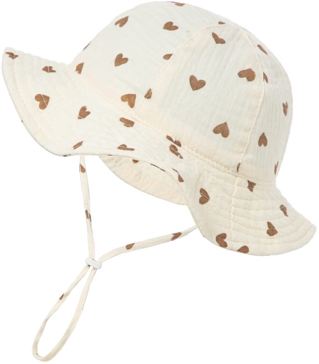 MTTProducts - Baby Zonnehoed - Schattige Fisherman Hoed - Khaki Hart - Geschikt voor Meisjes - Perfect voor Strand en Zomer - Bescherming Tegen de Zon