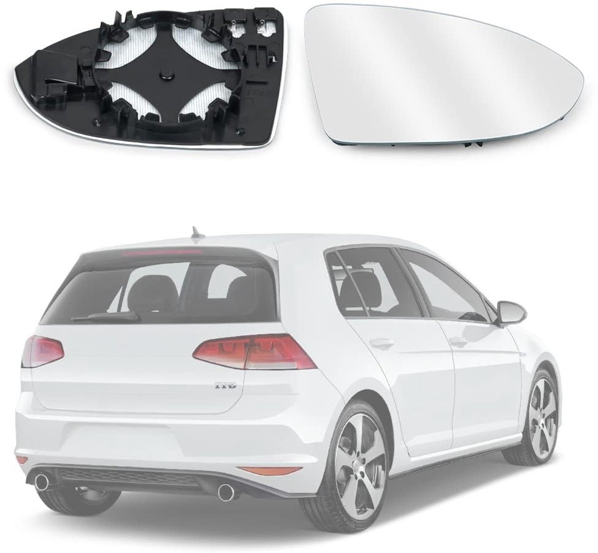 MTTProducts - Auto Spiegelglas - Verwarmd - Rechterzijde - Asferisch - Hoogwaardige Kwaliteit - Geschikt voor VW Golf 7 - 19.3 cm x 13.2 cm