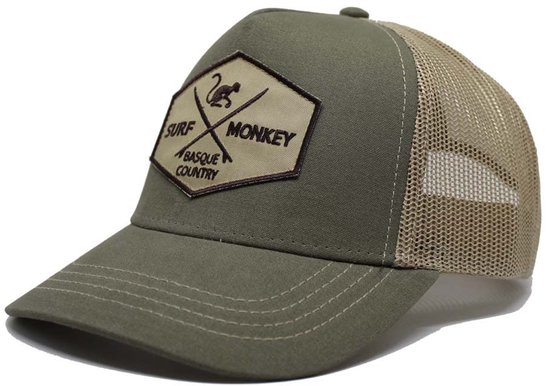 Surf Monkey - Trucker Cap - 5 Panel - One Size - Snapback - Beige groen