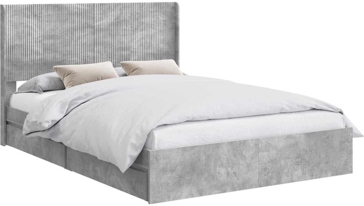 vidaXL - Bedframe - met - opbergruimte - en - hoofdbord - Betongrijs - 150 - x - 200 - cm