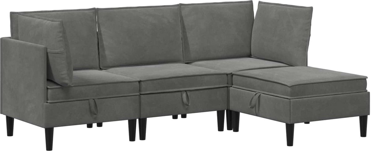 vidaXL Woonkamer - Meubelset - 4 - st - 210 - x - 70 - x - 82 - cm - Donkergrijs - Fluweel