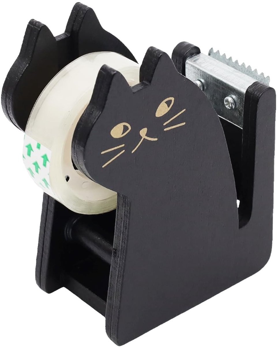 NTHProducts - Cat Shape Adhesive Tape Dispenser - Schattige kat vorm - Houten tape dispenser - Desk accessoires - Vintage design - Geschikt voor kinder...