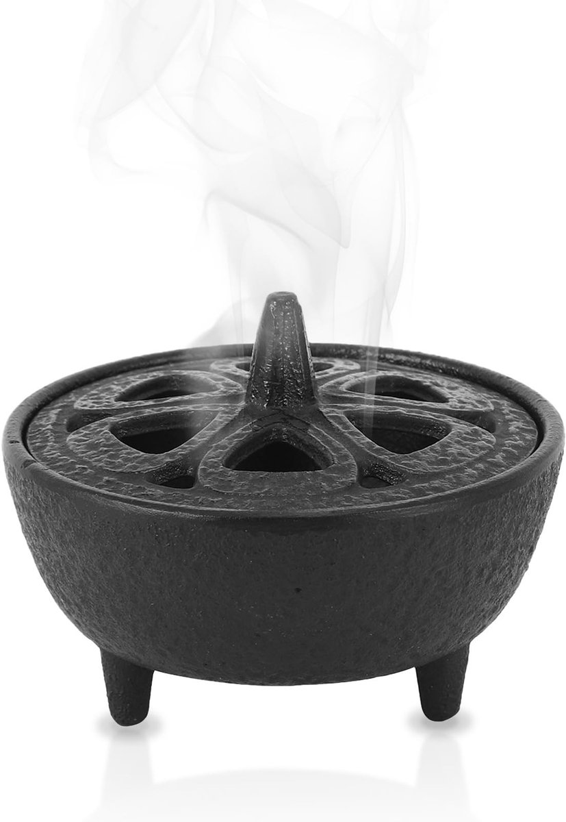 NTHProducts - Incense Burner - Antieke Kegelhouder - Elegante Lotusvorm - Zwart - Houtskool en Wierook - Geschikt voor Aromatherapie - Gietijzer
