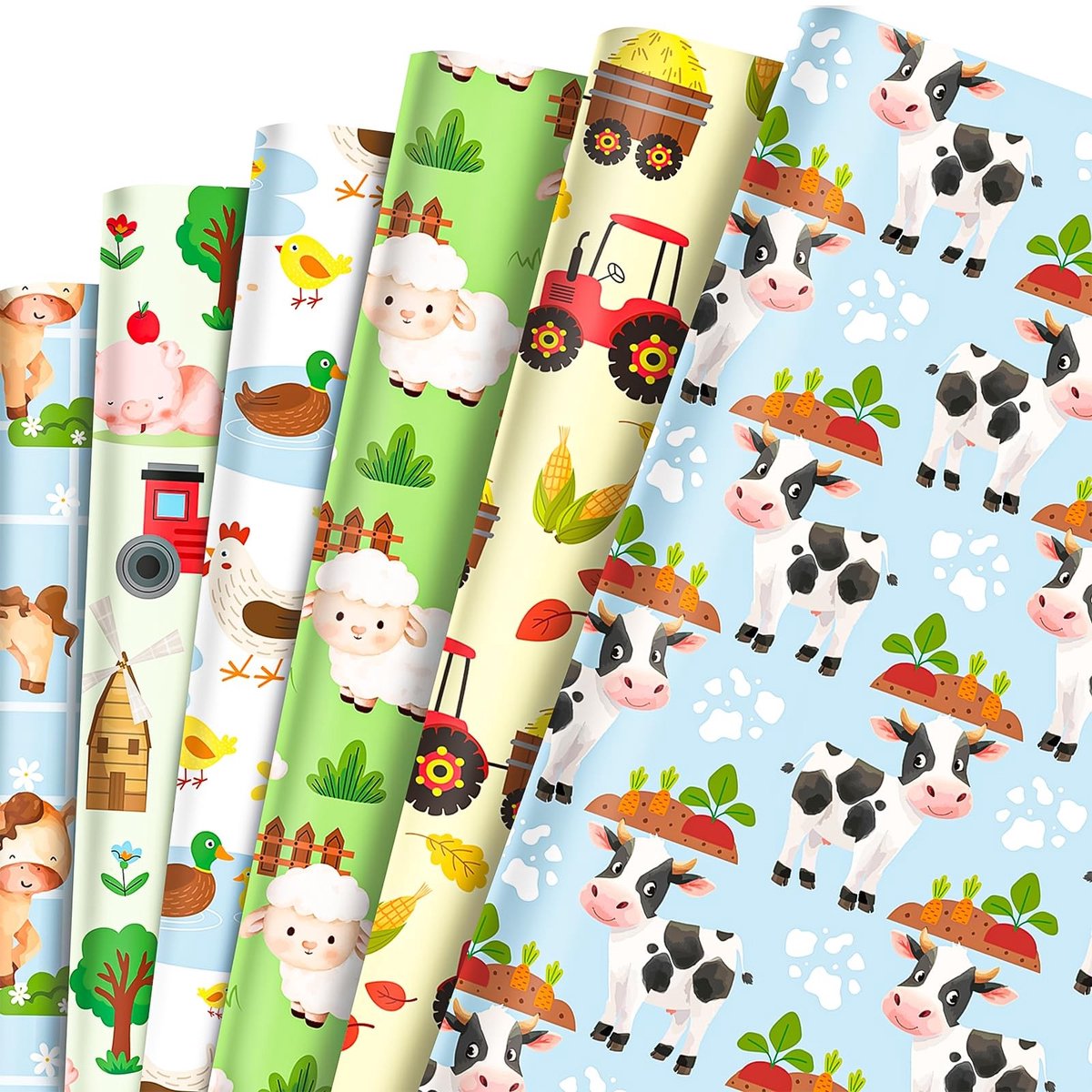 NTHProducts - Cadeaupapier - Boerderijdieren - 12 Vellen - 68 cm x 50 cm - Verpakking - Feestdecoraties - Geschikt voor Kinderen - Dieren Thema