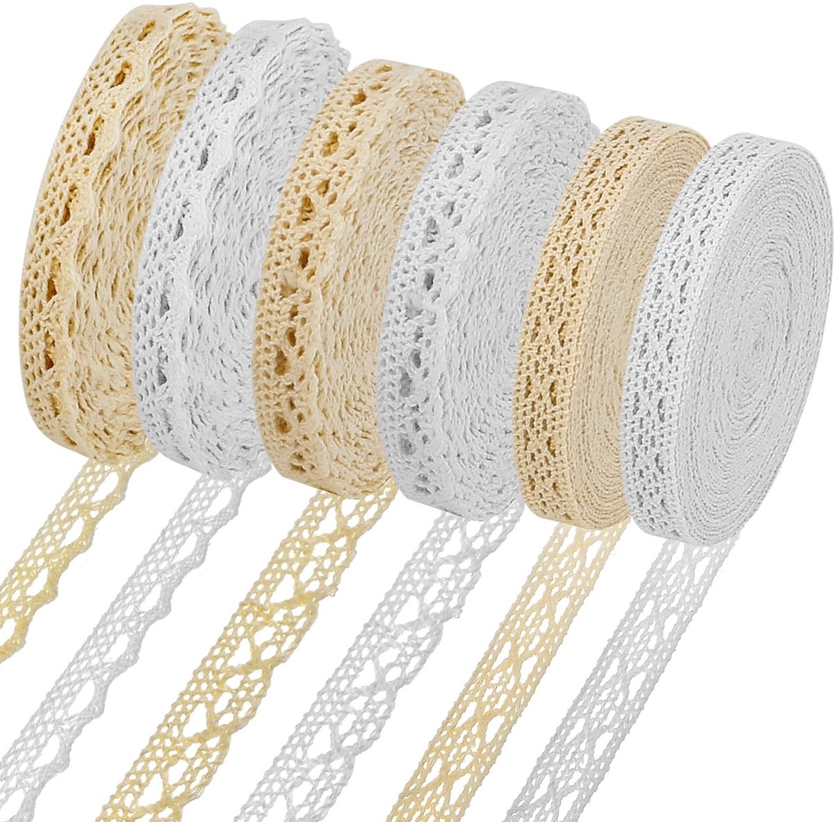 NTHProducts - Vintage Kantband - Zelfklevende Kant - Decoratieve Tape - Wit - DIY Materialen - Perfect voor Huwelijken - 6 Rollen