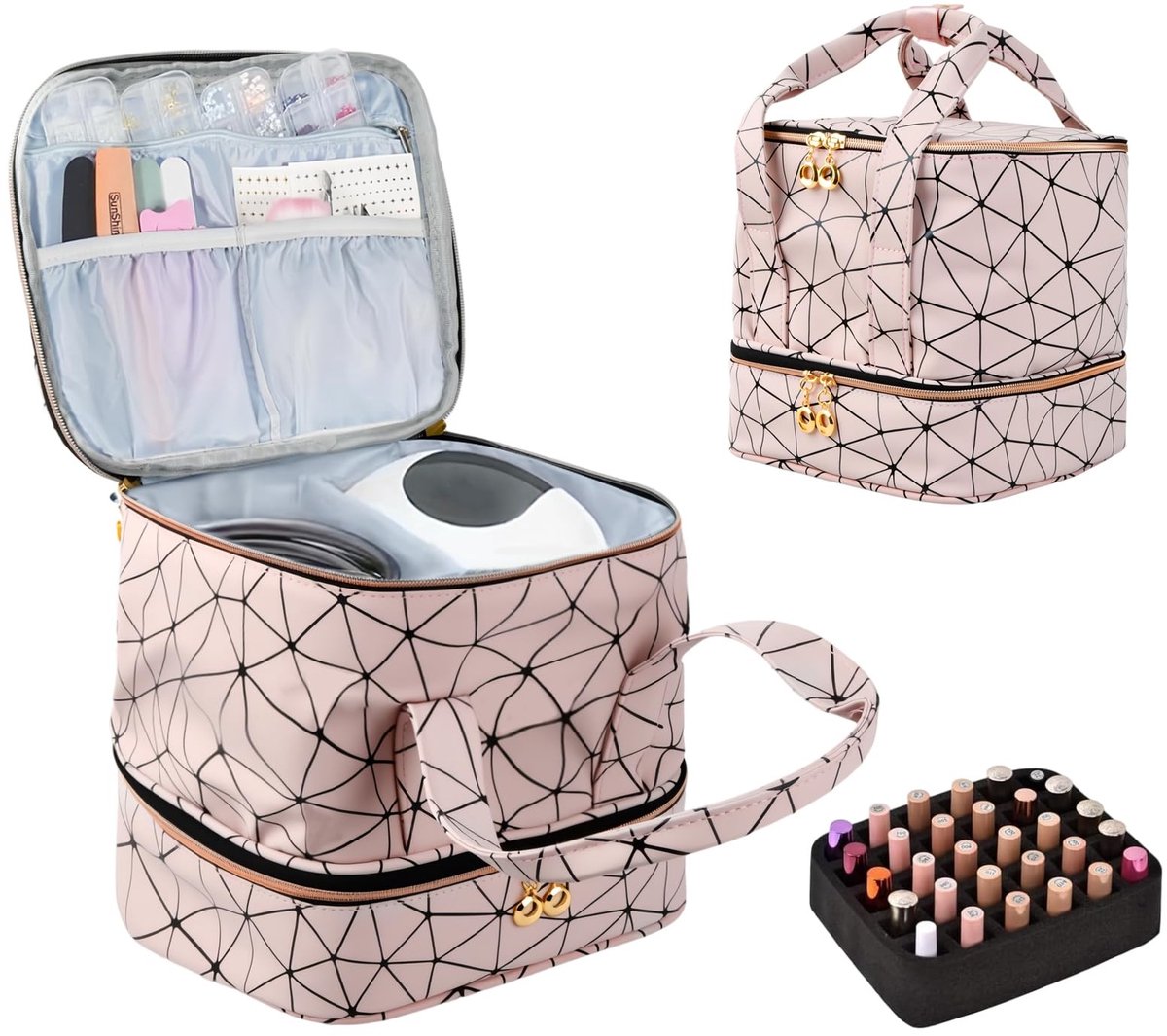 NTHProducts - Nagellak Organizer - Dubbele Laag - Ideaal voor Reizen - Roze - Opslag voor 30 Flessen - Perfect voor Nagelaccessoires