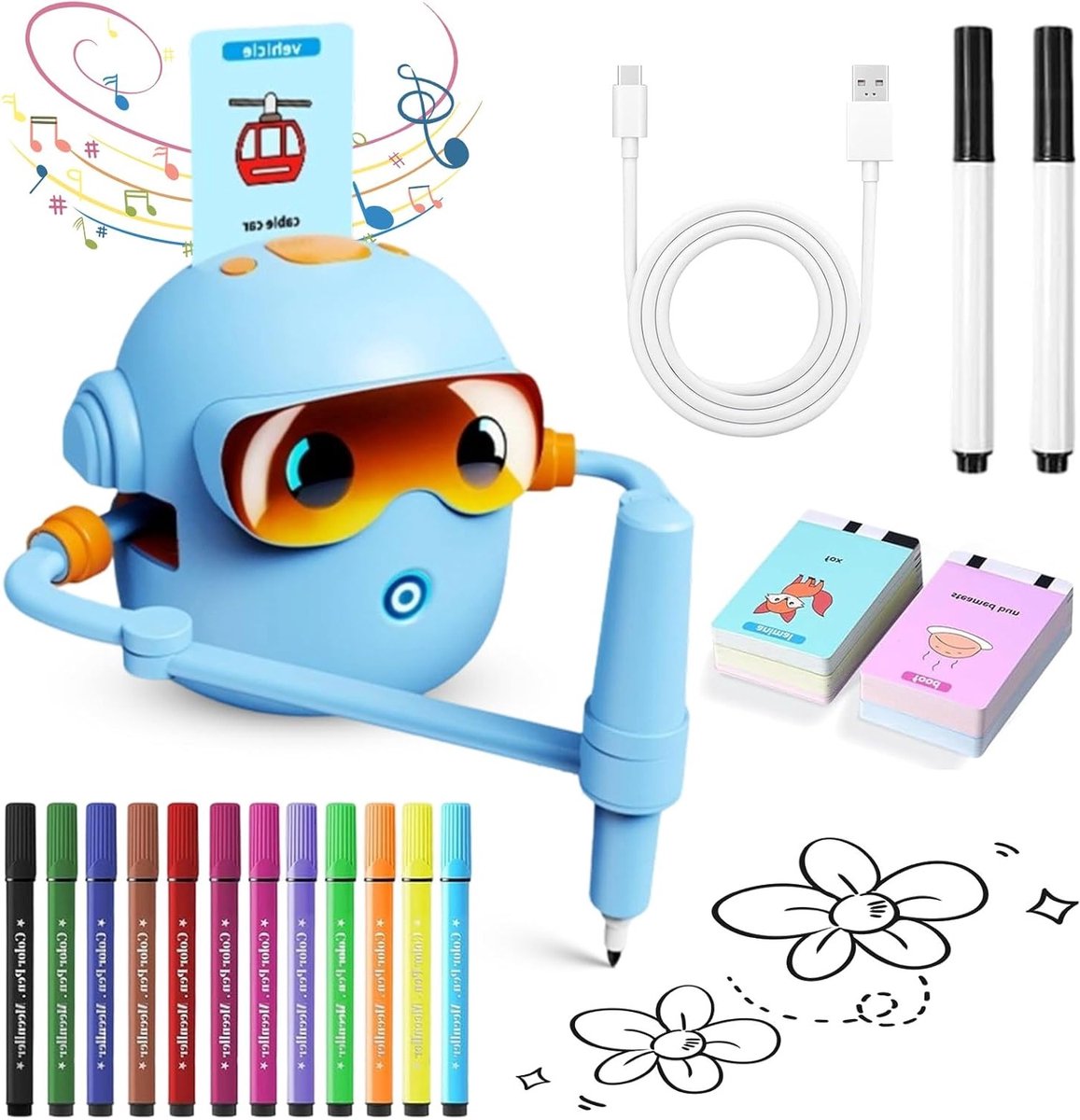 Interactieve schilderrobot voor kinderen van 3-8 jaar, met 100 schilderkaarten, muziek en kleurpotloden, educatief speelgoed voor creativiteit en motorische vaardigheden