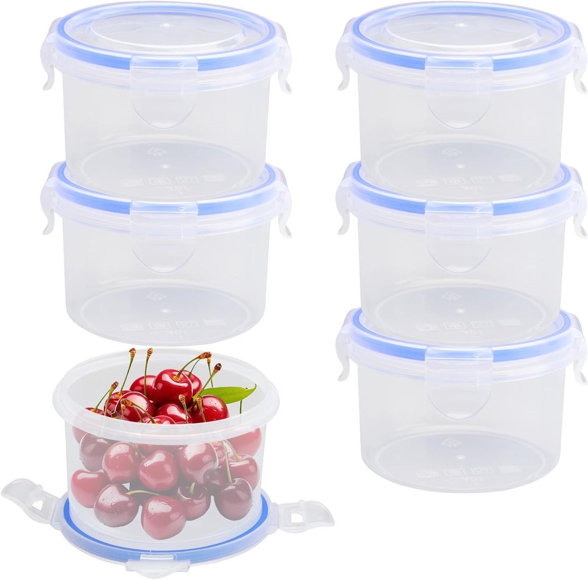 Ronde luchtdichte opbergdozen van 300 ml - 6 stuks, lekvrije plastic bewaardozen voor keuken en vriezer